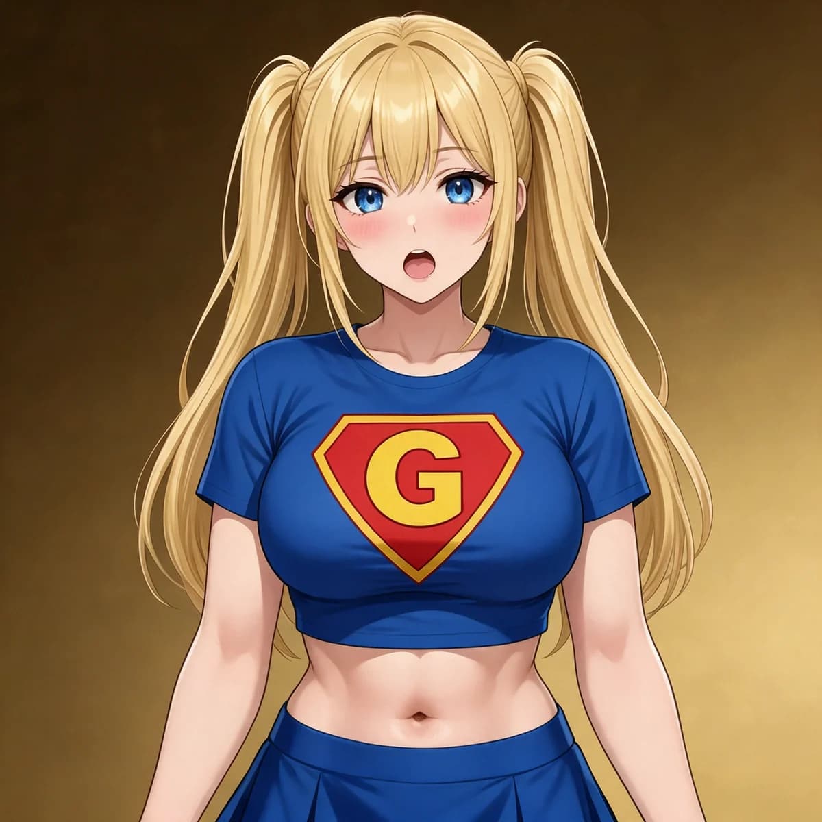 The Gooner Pad mascot: a blonde anime girl in a blue tee with a red and gold G shield